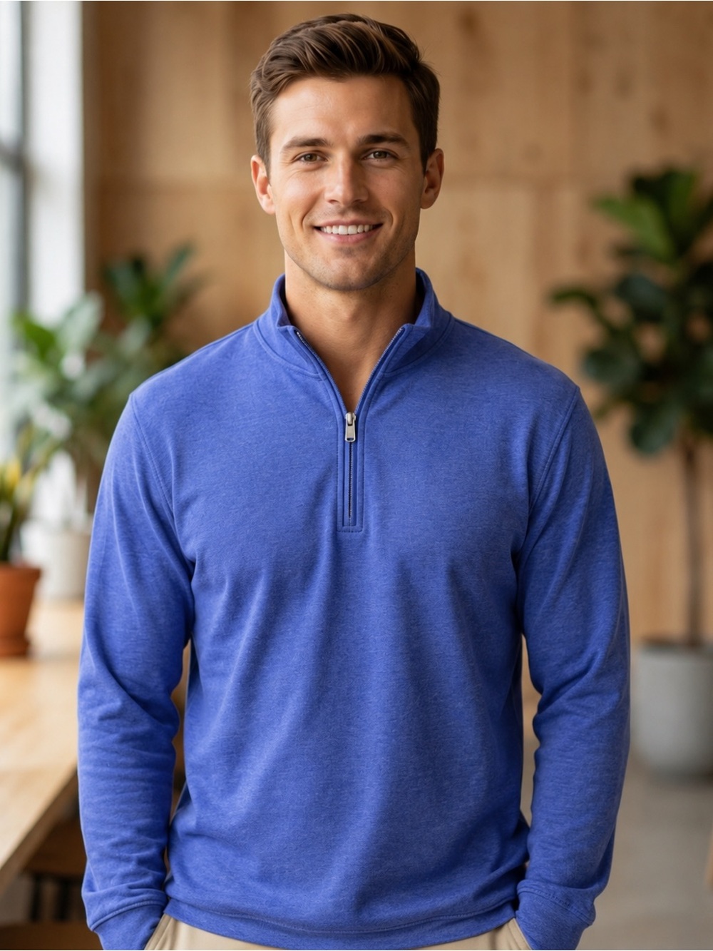 Peter Millar Crown Comfort Interlock Quarter-Zip Pullover Blue Large Performance